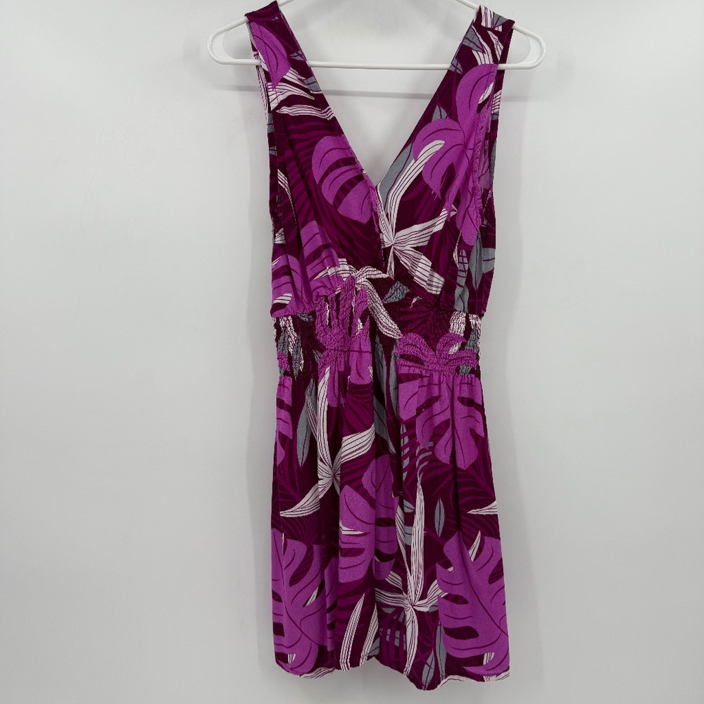 Tropical Purple Leaf Print Dress